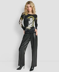 Dkny Women's Printed Double Layer Long Sleeves Sweater