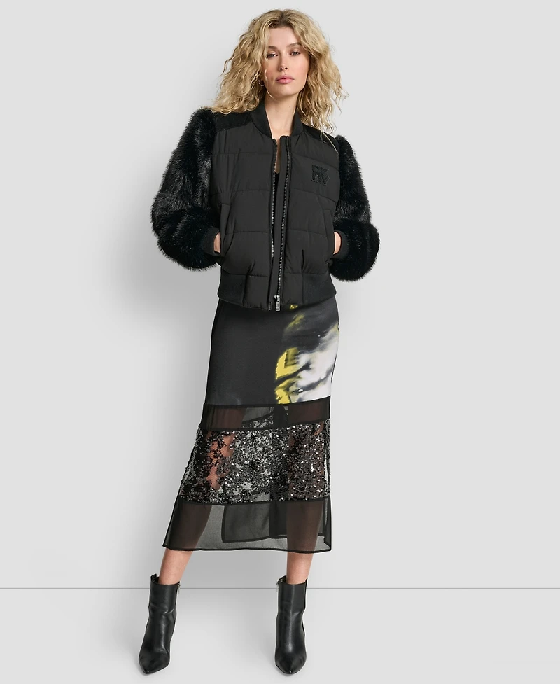 Dkny Women's Cropped Bomber Long Sleeve Jacket