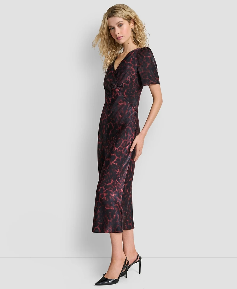 Dkny Women's Printed Supple Satin Short Sleeves Dress