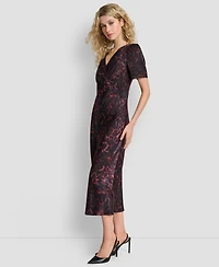 Dkny Women's Printed Supple Satin Short Sleeves Dress