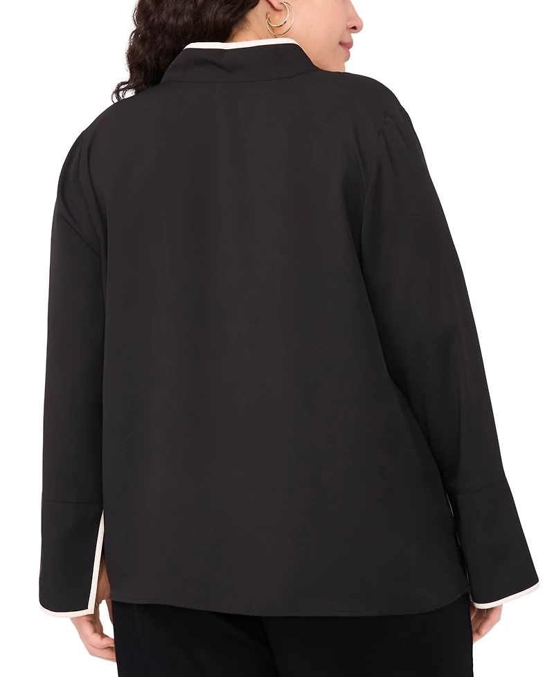 Vince Camuto Plus V-Neck Contrast Trim Tunic Top