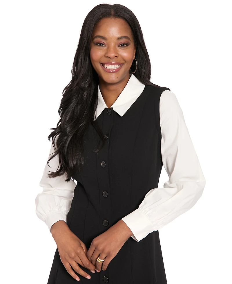 London Times Petite Twofer Poplin Sleeve Mini Dress