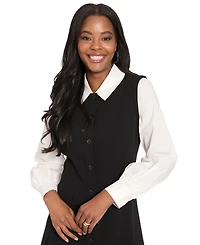 London Times Petite Twofer Poplin Sleeve Mini Dress