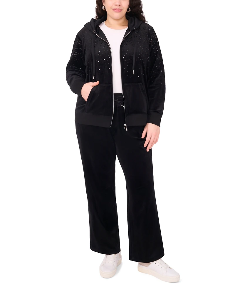 Vince Camuto Plus Velour Zip-Front Hoodie Jacket