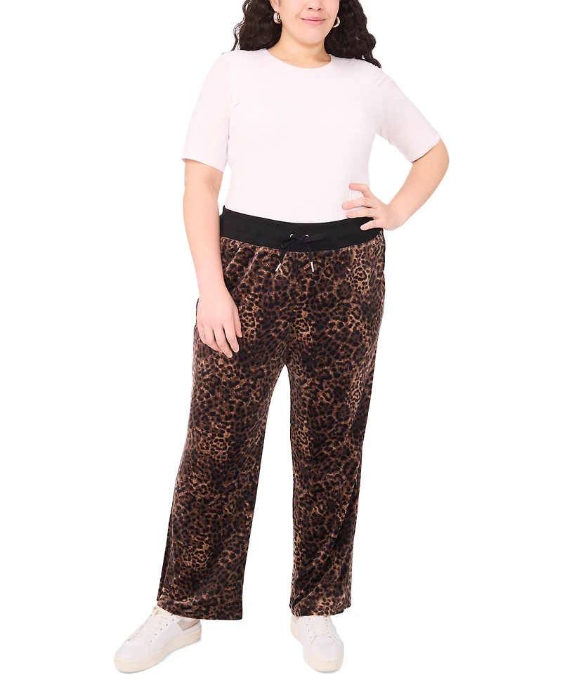 Vince Camuto Plus Velour Animal-Print Drawstring-Waist Straight-Leg Pants