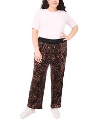 Vince Camuto Plus Velour Animal-Print Drawstring-Waist Straight-Leg Pants