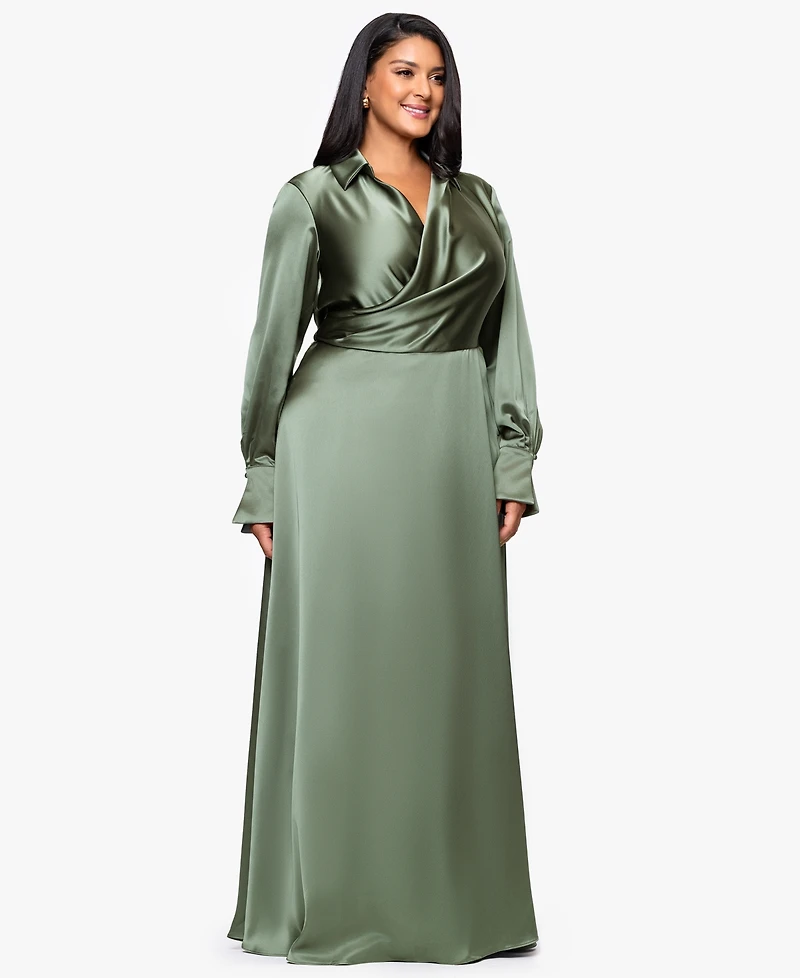 Xscape Plus Collared A-line Maxi Gown