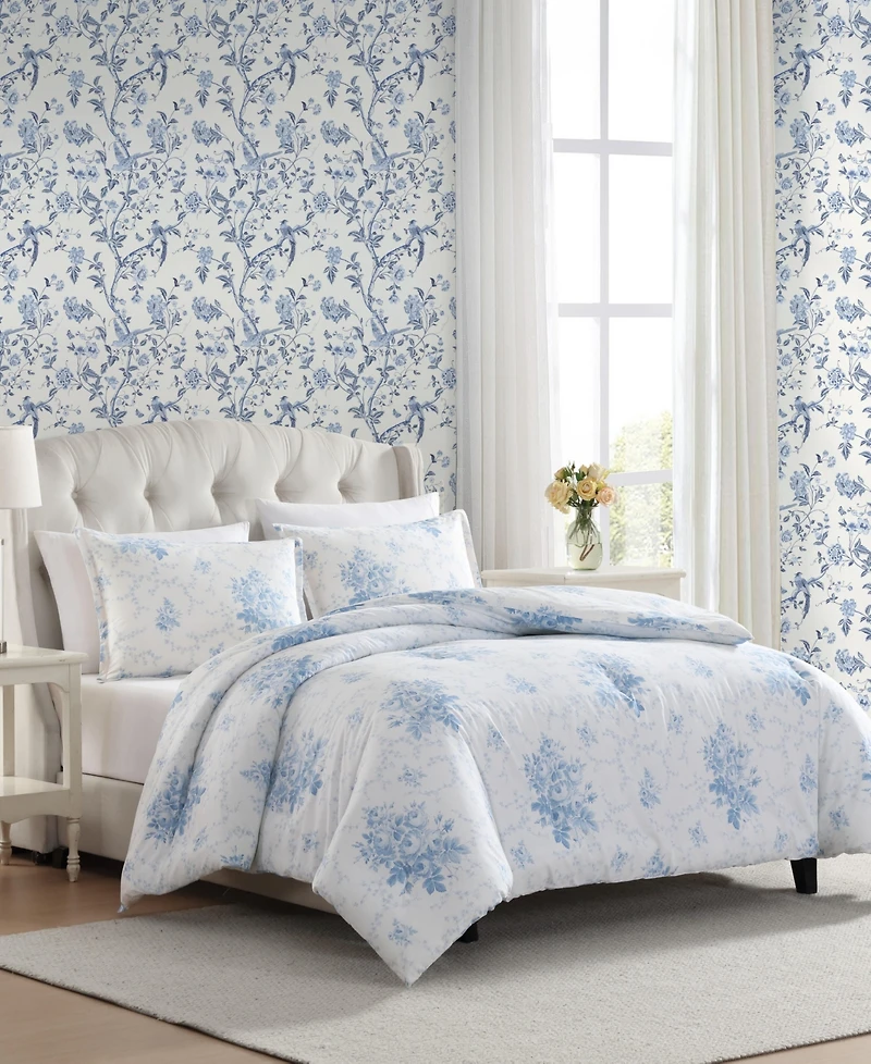 Laura Ashley Sophia Cotton 3-Pc. Duvet Cover Set, Full/Queen