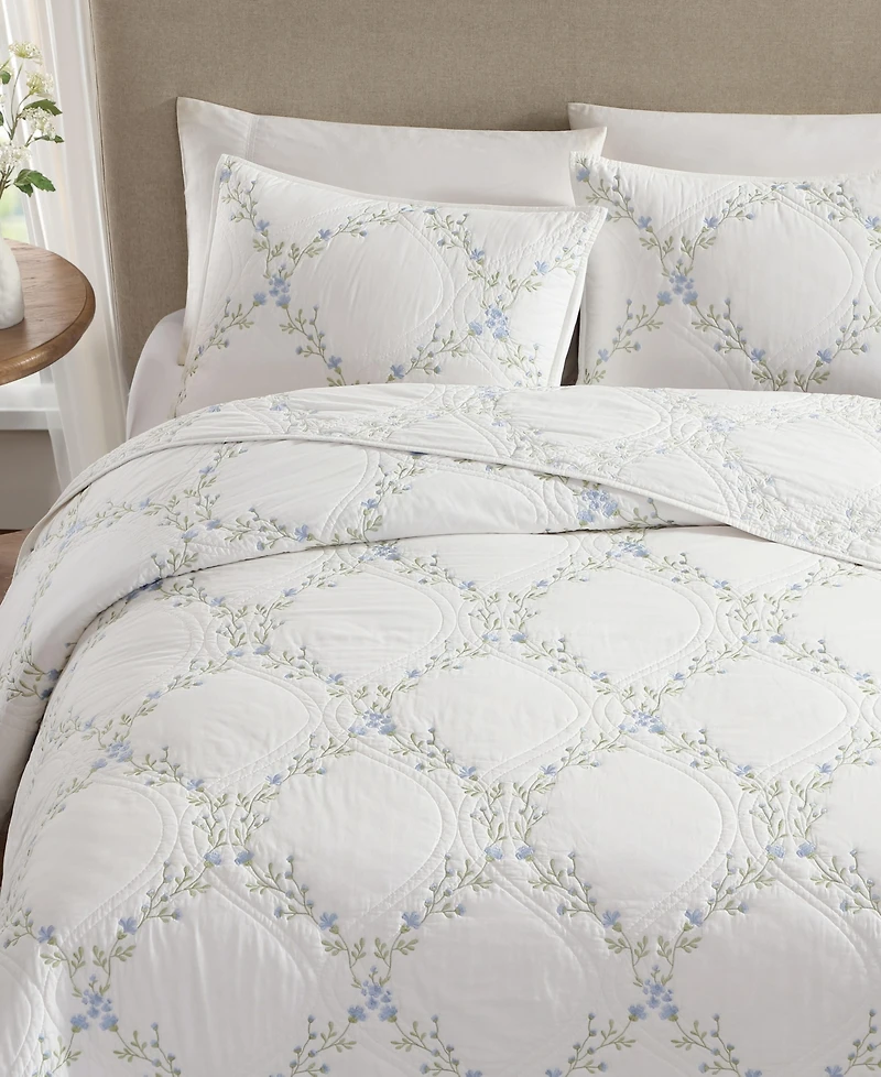 Laura Ashley Floral Embroidery Cotton -Pc. Quilt Set