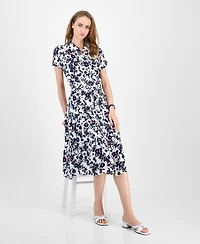 Tommy Hilfiger Women's Floral Belted Tiered Shirtdress
