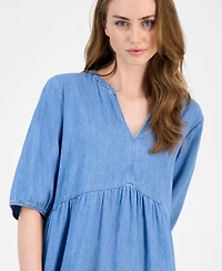 Tommy Hilfiger Women's V-Neck Tiered Chambray Dress