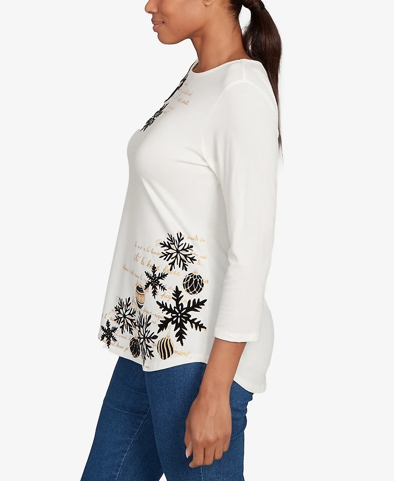 Ruby Rd. Petite Snowflake Script Knit Top