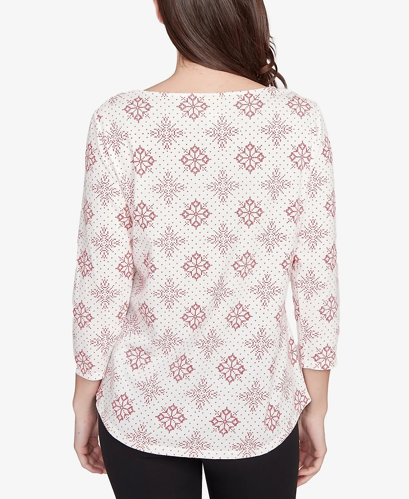 Ruby Rd. Petite Winter Wonderland Snowflake Knit Top