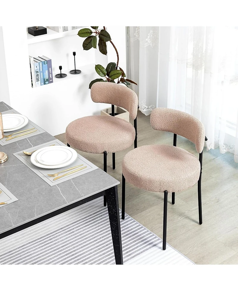 Dyhome Boucle Dining Chairs Set of 4, Upholstered Kitchen Room Chairs, Side with Thick Cushions and Metal Legs