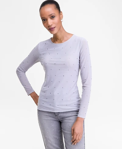 I.n.c. International Concepts Women's Crystal Mesh Long-Sleeve Top, Macy's Exclusive
