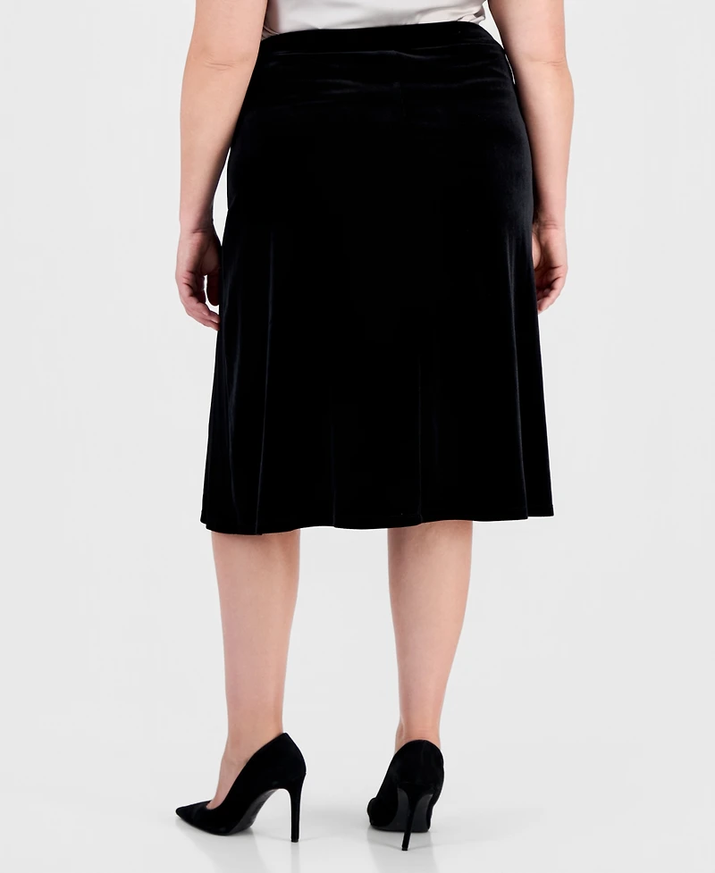 Kasper Plus Velvet Pull-On Midi Flair Skirt