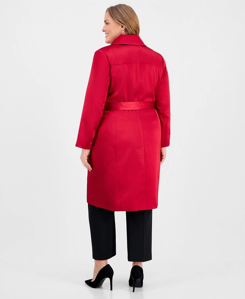 Kasper Women's Plus Button Closure Long Trench Jacket
