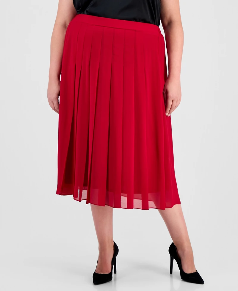 Kasper Plus Pull-On Pleated Midi Skirt