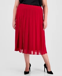 Kasper Plus Pull-On Pleated Midi Skirt