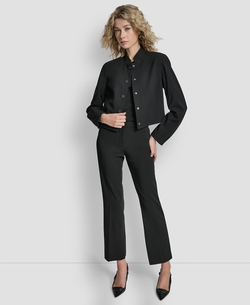 Dkny Women's Mandarin Collar Button Front Cropped Jacket