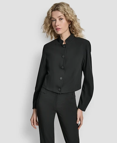 Dkny Women's Mandarin Collar Button Front Cropped Jacket