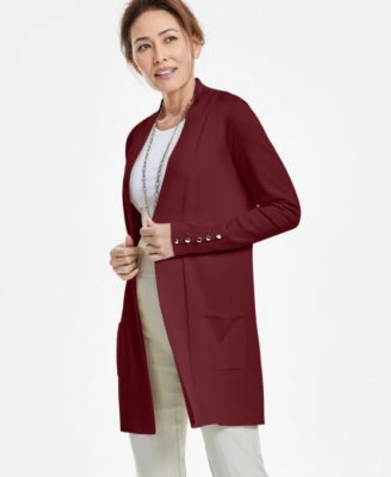 Jm Collection Womens Button Sleeve Flyaway Cardigan Pp 4x Created For Macys