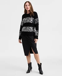 On 34th Women's Sequin Stripe Crewneck Sweater, Macy's Exclusive