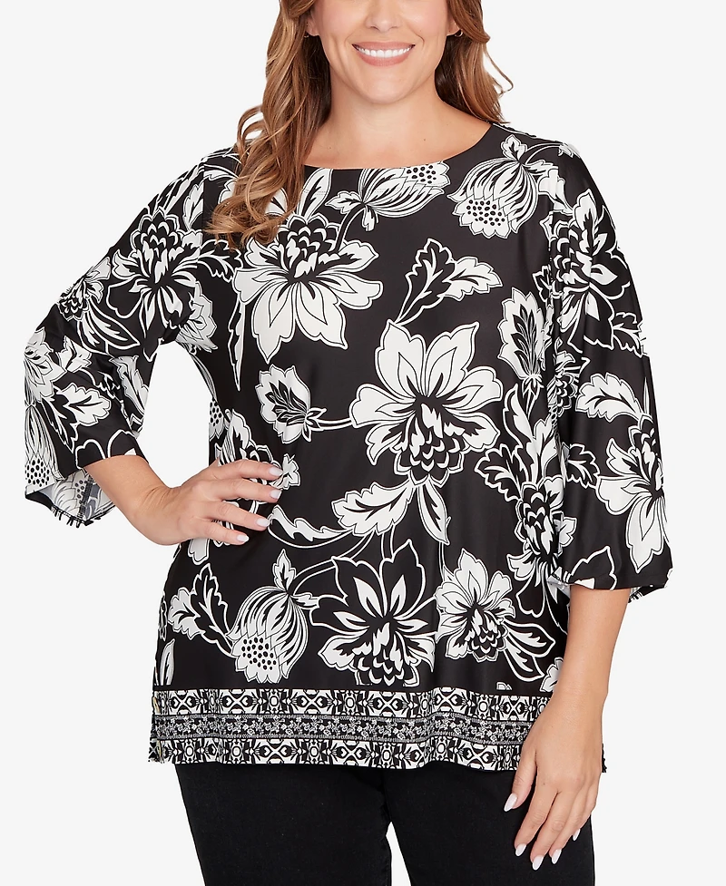 Ruby Rd. Plus Floral Geo Border Knit Top