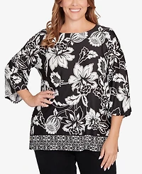 Ruby Rd. Plus Floral Geo Border Knit Top