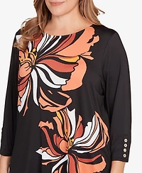 Ruby Rd. Plus Button Sleeve Bold Floral Top
