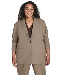 Calvin Klein Plus Check-Print One-Button 3/4-Sleeve Jacket