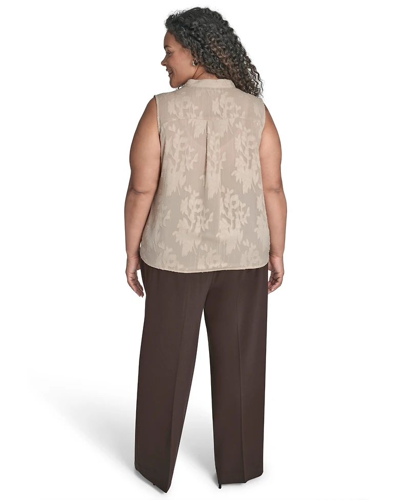 Calvin Klein Plus Printed Faux-Wrap Sleeveless Blouse