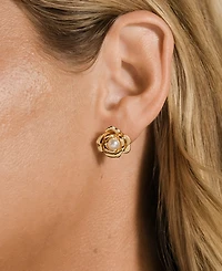 Sterling Forever Rosa Cultivated Pearl Flower Stud Earrings