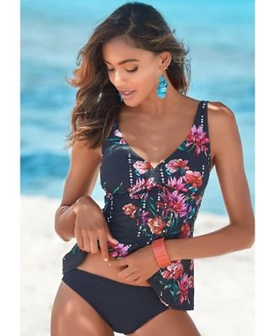 Floral Underwire Tankini Top Solid Bottom