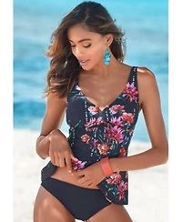 Floral Underwire Tankini Top Solid Bottom