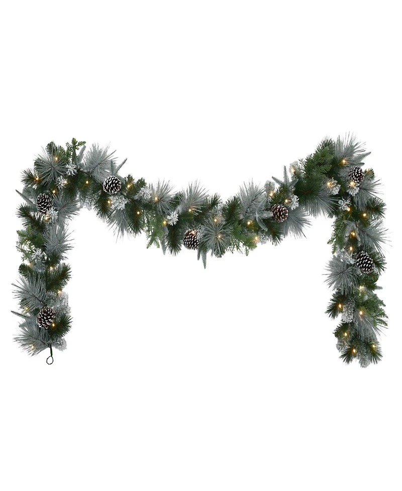 Puleo 10" Pre-Lit Battery-Operated Flocked Garland