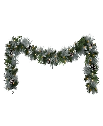 Puleo 10" Pre-Lit Battery-Operated Flocked Garland