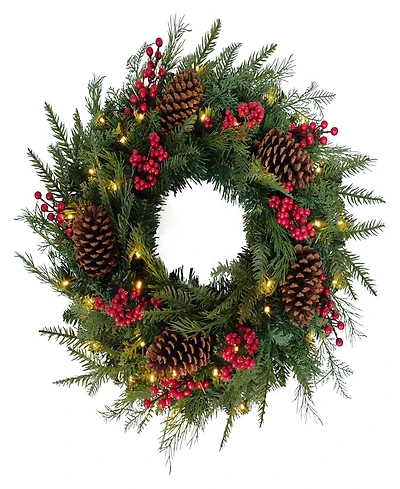 Puleo 24" Pre-Lit Adorned Battery-Operated Wreath