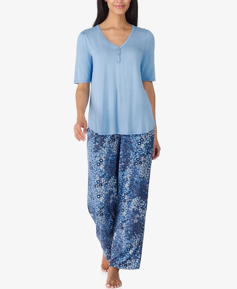 Ellen Tracy Women's 2-Piece V-Neck Top and Pants Pajama Set