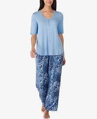 Ellen Tracy Women's 2-Piece V-Neck Top and Pants Pajama Set