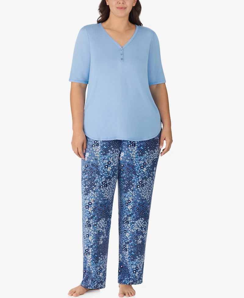 Ellen Tracy Plus 2-Piece V-Neck Top and Pants Pajama Set