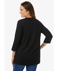 Woman Within Plus Perfect Three-Quarter Sleeve V-Neck Tee