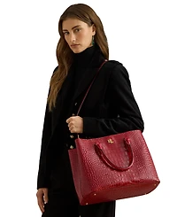 Lauren Ralph Lauren Marcy Large Embossed Leather Satchel Bag
