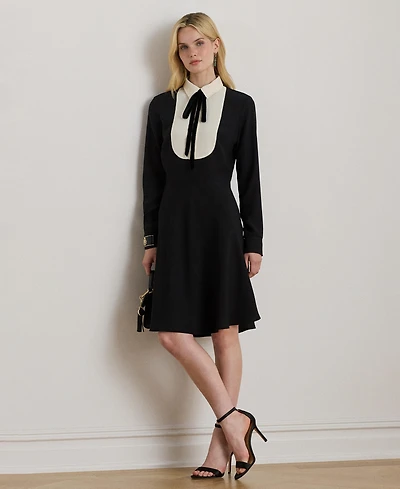 Lauren Ralph Women's Tie Neck Long Sleeve Dress