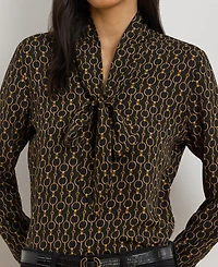 Lauren Ralph Women's Chain-Print Tie-Neck Blouse