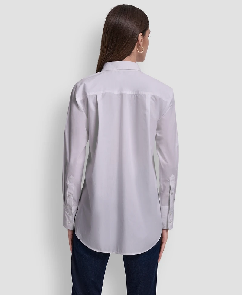 Dkny Jeans Women's Pleat Front Long Sleeve Shirt