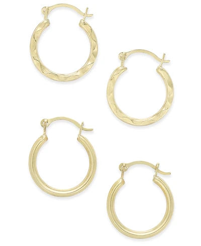 Duo Set of Small Round Hoop Earrings in 10k Gold
