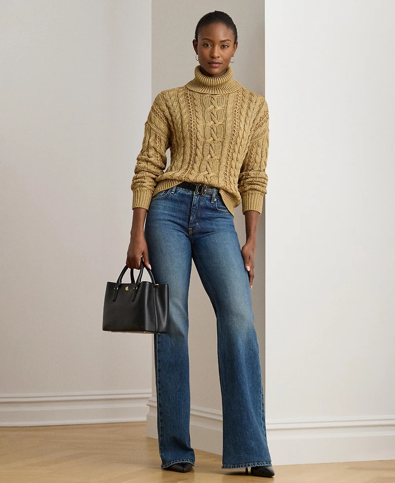 Lauren Ralph Women's Metallic Cable-Knit Turtleneck Sweater