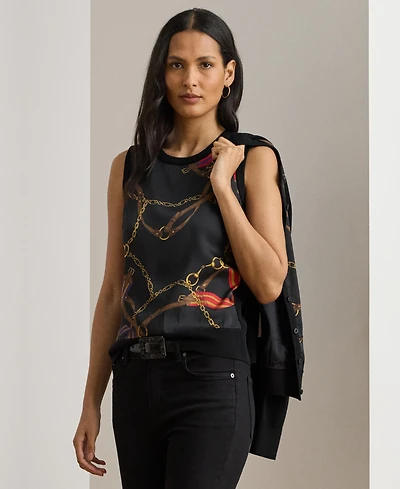 Lauren Ralph Women's Belting-Print Sleeveless Sweater Top