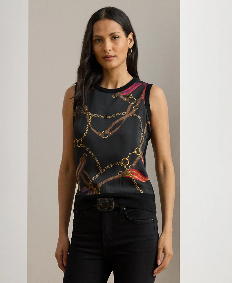 Lauren Ralph Women's Belting-Print Sleeveless Sweater Top